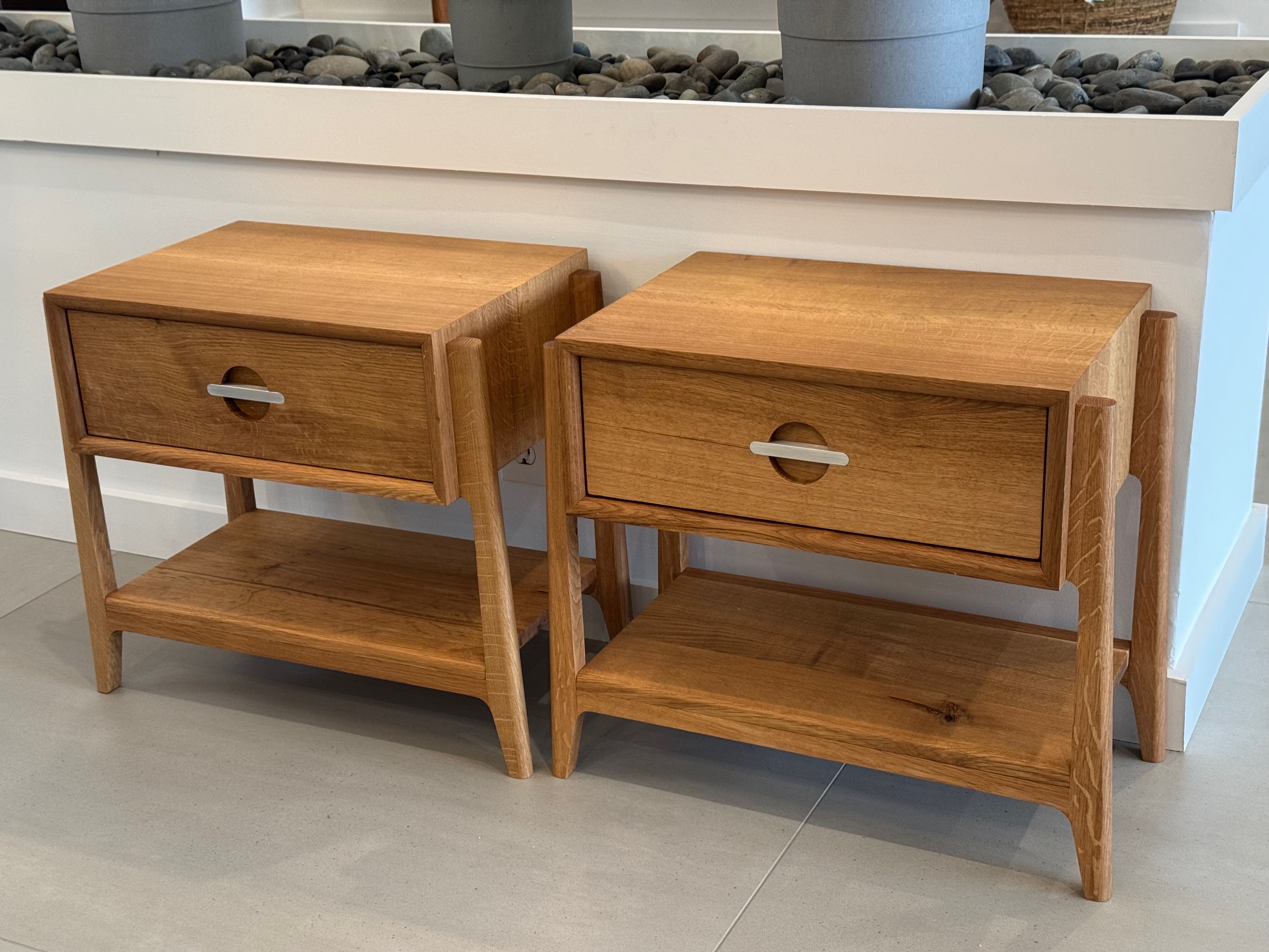 White oak nightstands with drawer and lower shelf