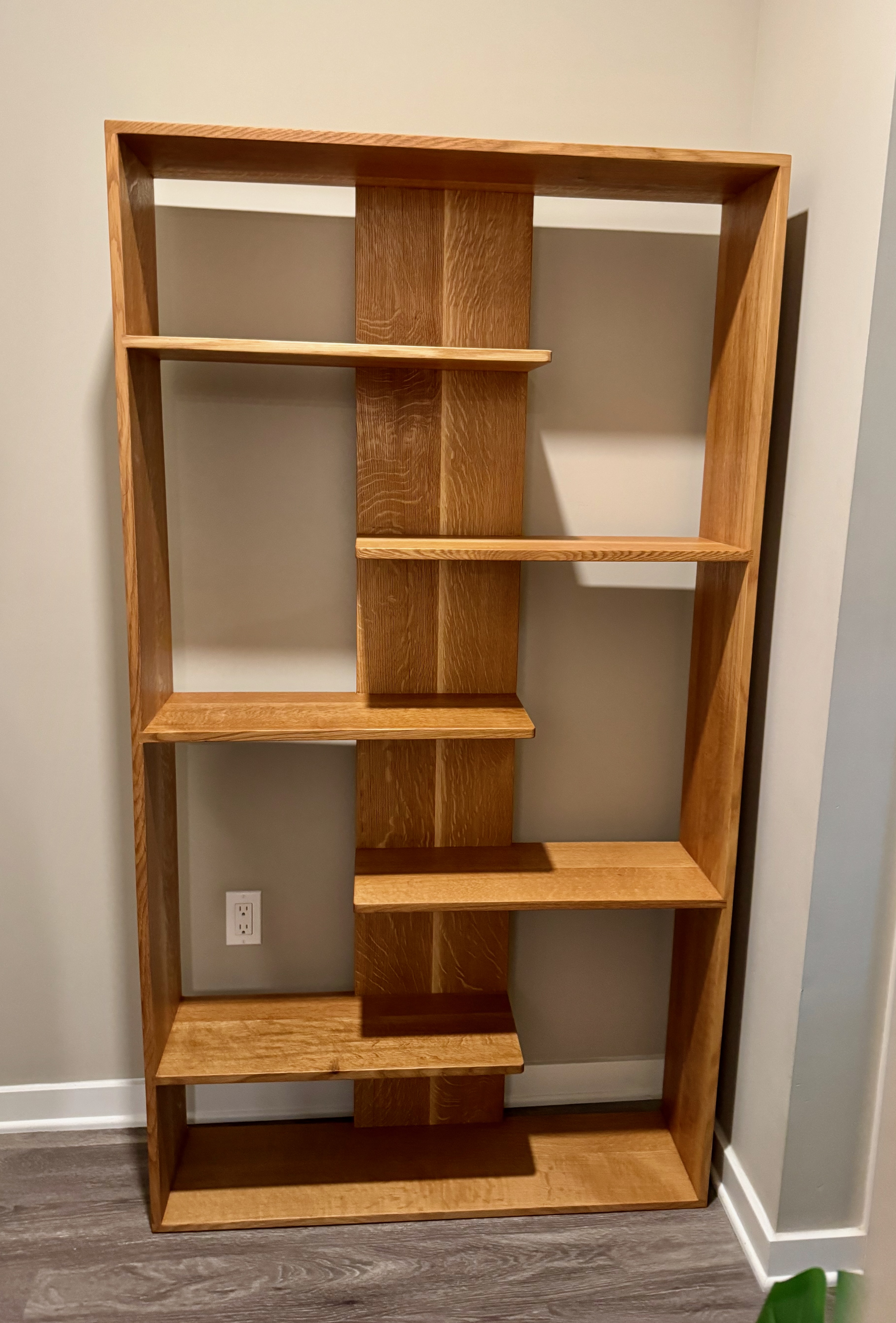 Asymmetric solid oak bookcase