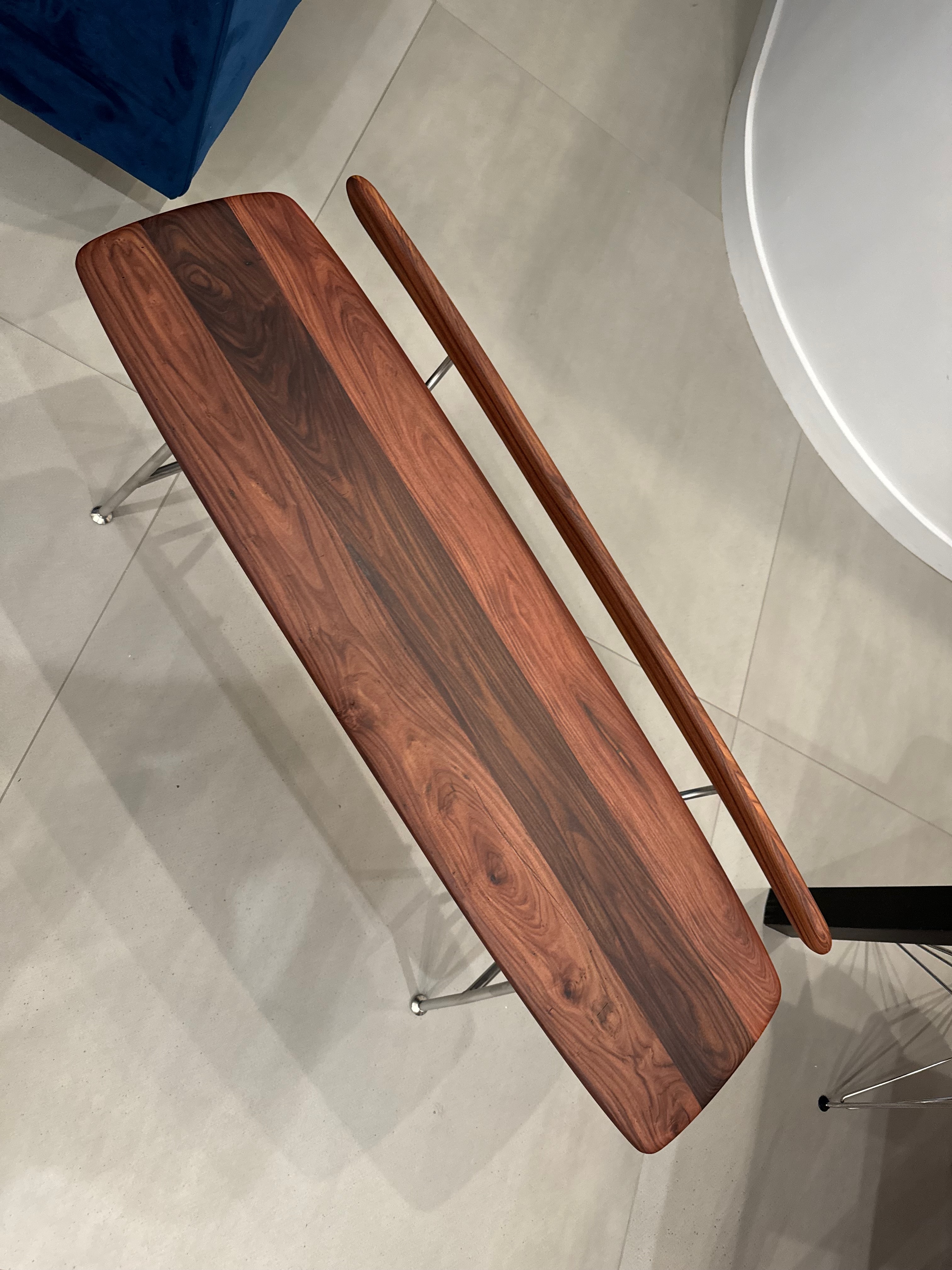 Walnut bench — top-down grain detail