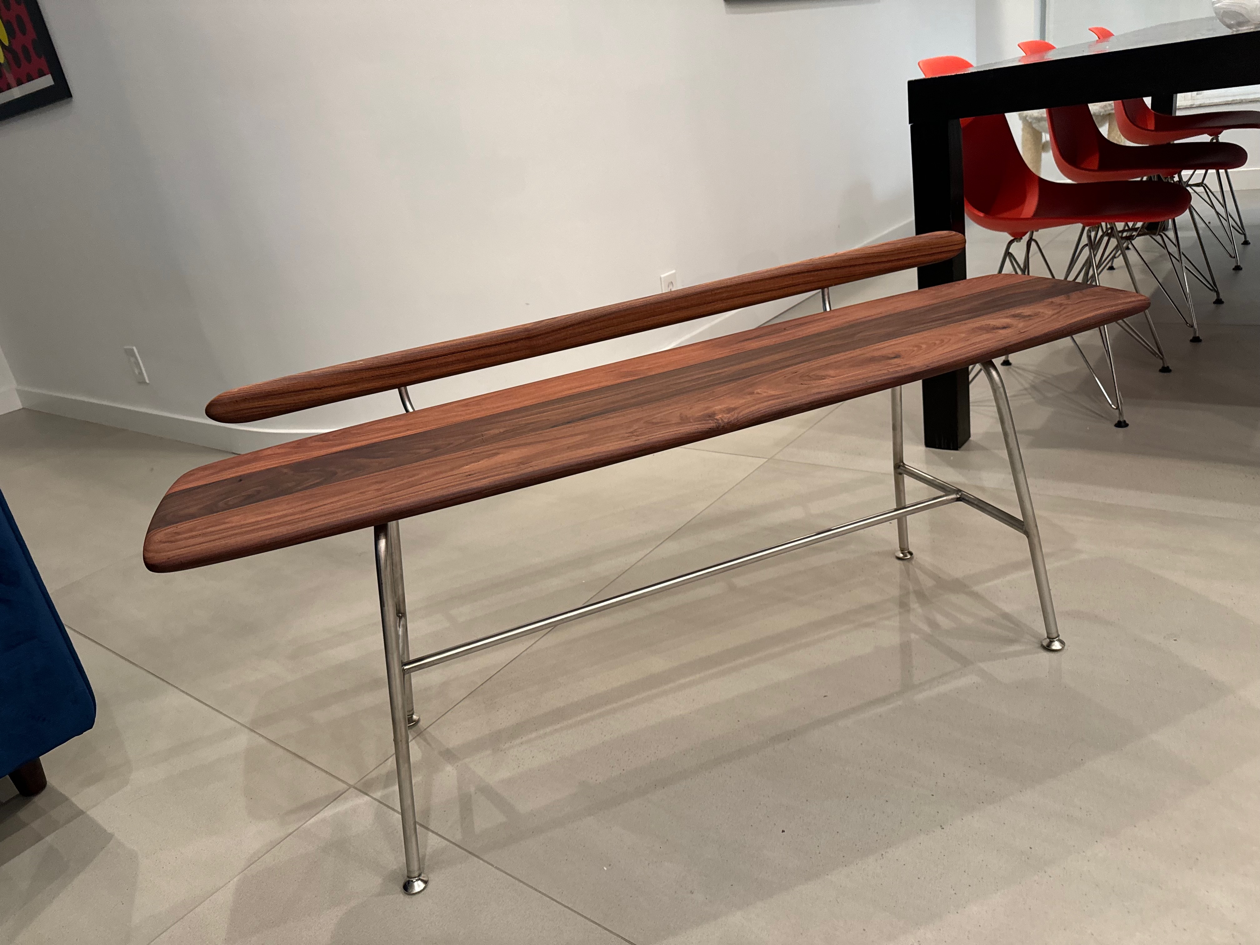 Solid walnut bench with steel legs