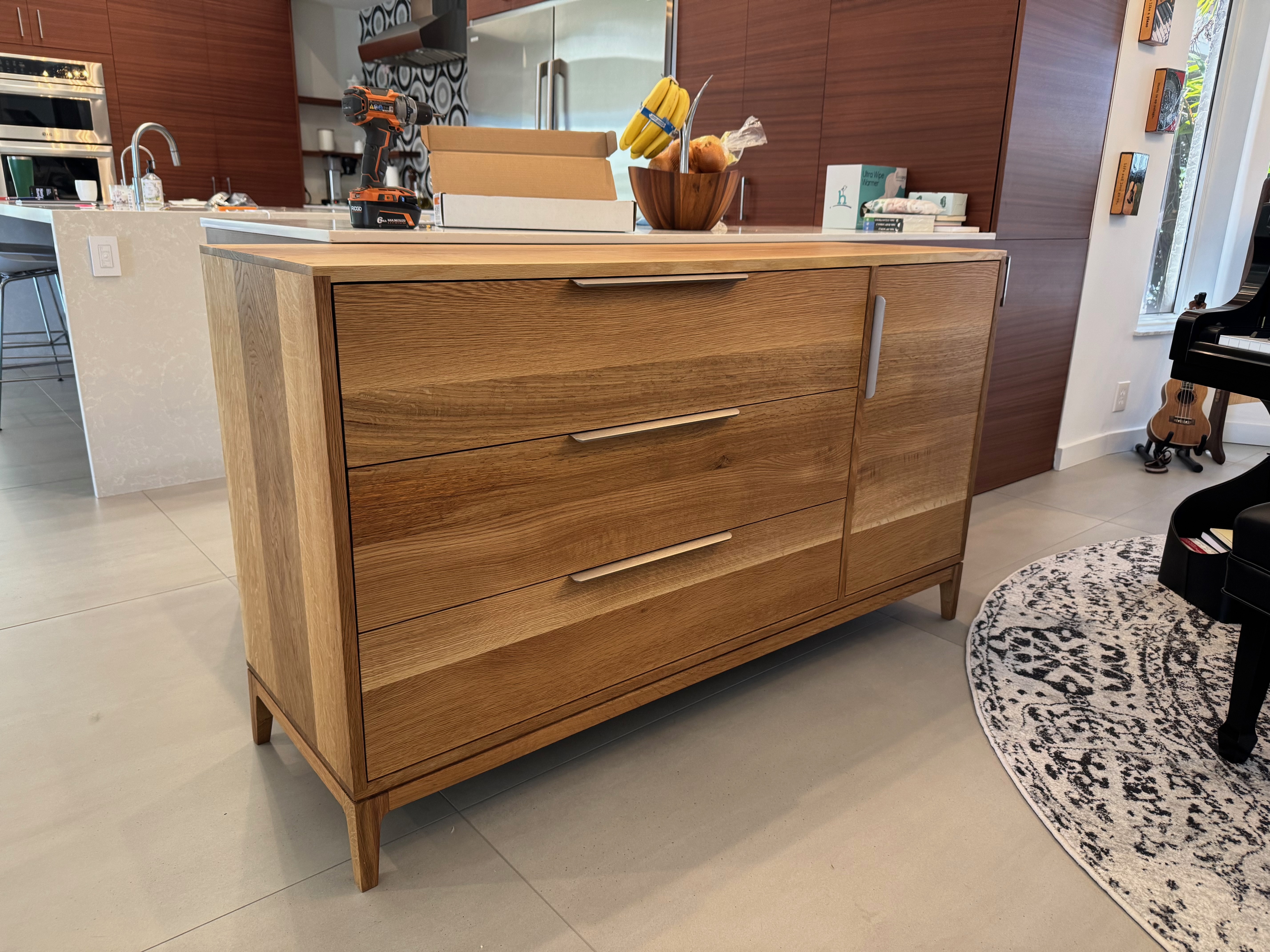 White oak dresser with sliding door